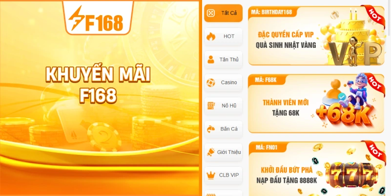 khuyến mãi F168 - phần thưởng cực hấp dẫn